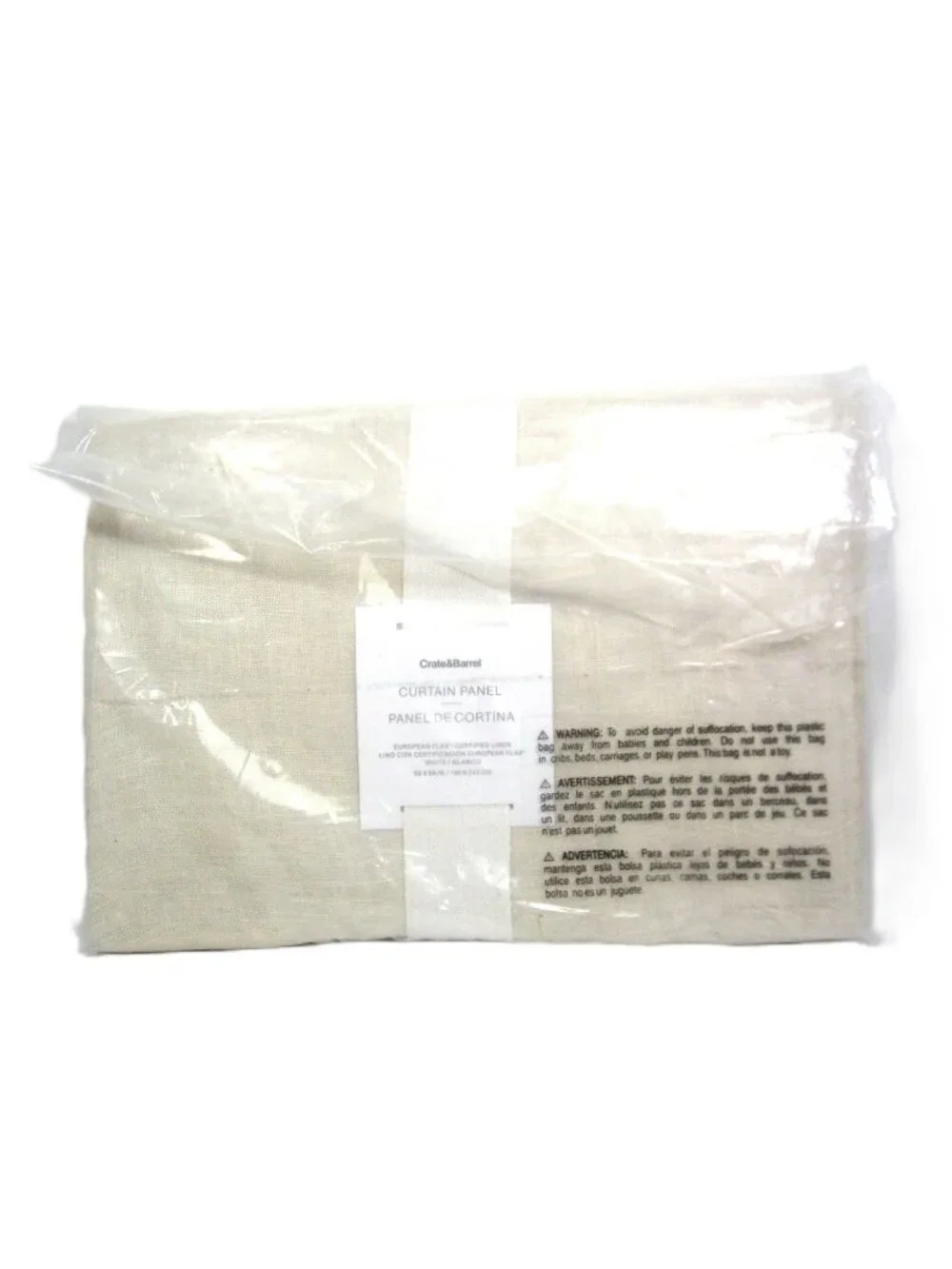 Crate and Barrel NEW 52x96European Flax Linen Sheer Curtain Panel White Natural